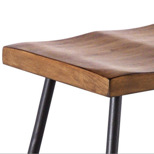 Furniture Set of 2 Backless Wood Counter Stools – 25” Seat Height, Black Metal Legs, Rustic Brown Finish