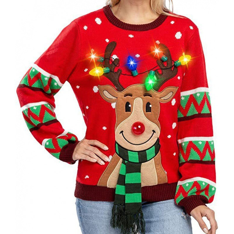 Rudolph Light-Up Ugly Christmas Sweater | Interactive Holiday Pullover with Glowing Antlers & Red Nose