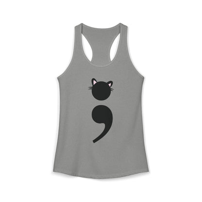 Women’s racerback tank top with Grammar Kitten design – a clever cat made from a semicolon, ideal for grammar nerds and cat moms | variant