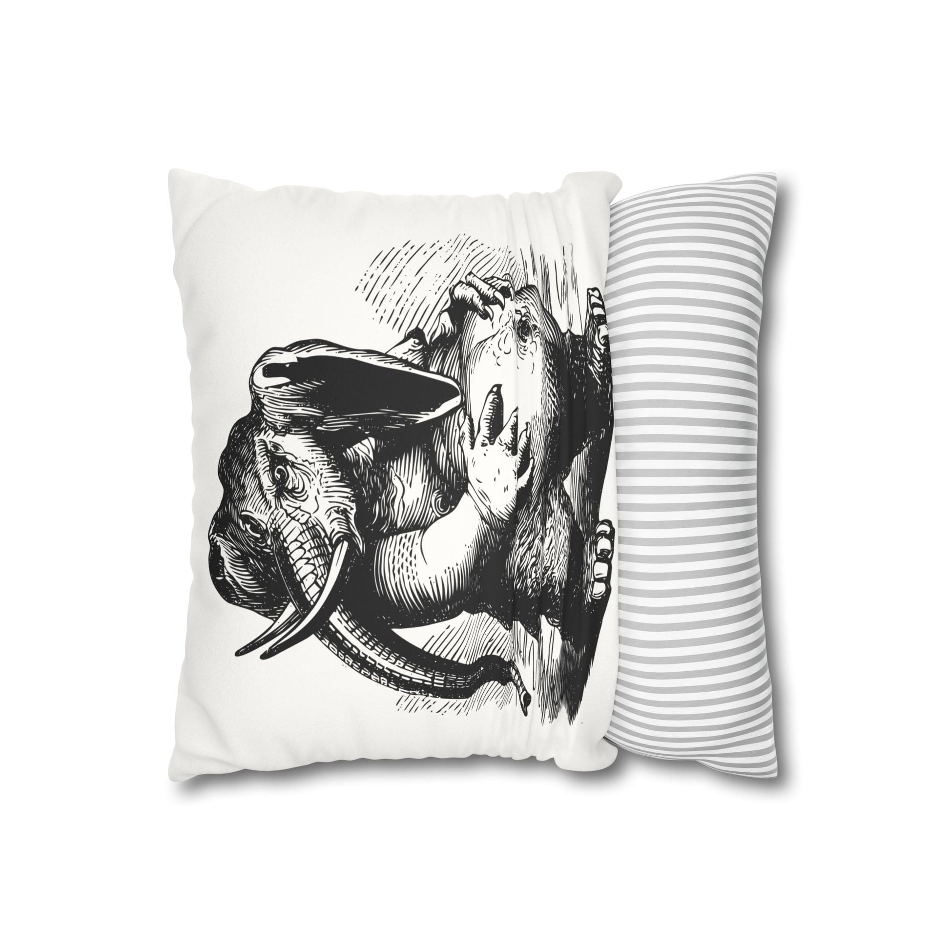 Behemoth from Dictionnaire Infernal 1863 — Victorian gothic elephant engraving throw pillow | back unzipped