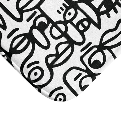 Peopling Memory Foam Bath Mat — Abstract Faces Pattern, Cushioned Comfort, Non-Slip Backing