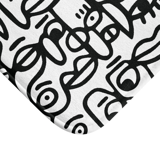 Peopling Memory Foam Bath Mat — Abstract Faces Pattern, Cushioned Comfort, Non-Slip Backing