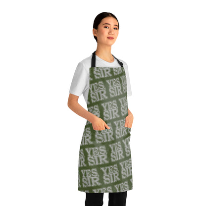 All Over Prints Yes Sir Alpha Guy Military Nerd Apron | Army Green Distressed Pattern | Commanding Kitchen Gear for Alpha Personalities