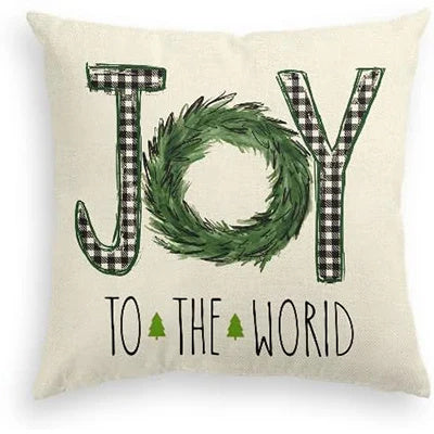 17.5-x-17.5-in.-Joy Home Decor Green Christmas Pillow Covers | Happy Holidays Country Nerds | Let It Snow, It's Wintertime, Joy to the World, Oh Tannenbaum