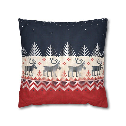 18-18 Home Decor Ugly Reindeer Sweater Throw Pillow Cover | Festive Knit-Effect Decor | Secular Christmas Home Accent