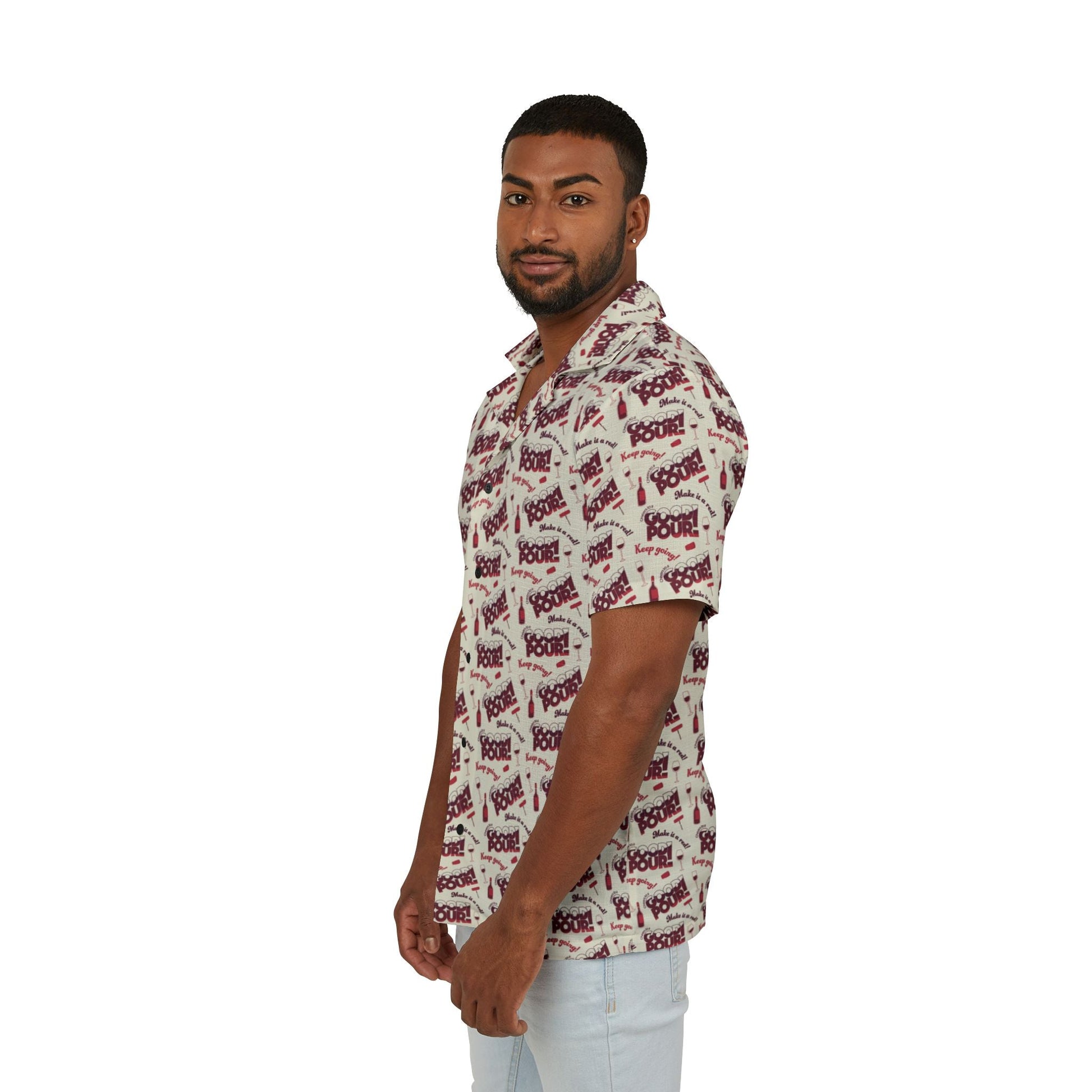 All Over Prints Cheers to a Good Pour | Wine-Themed Hawaiian Camp Shirt | Men’s Relaxed Fit Button-Down for National Red Wine Day