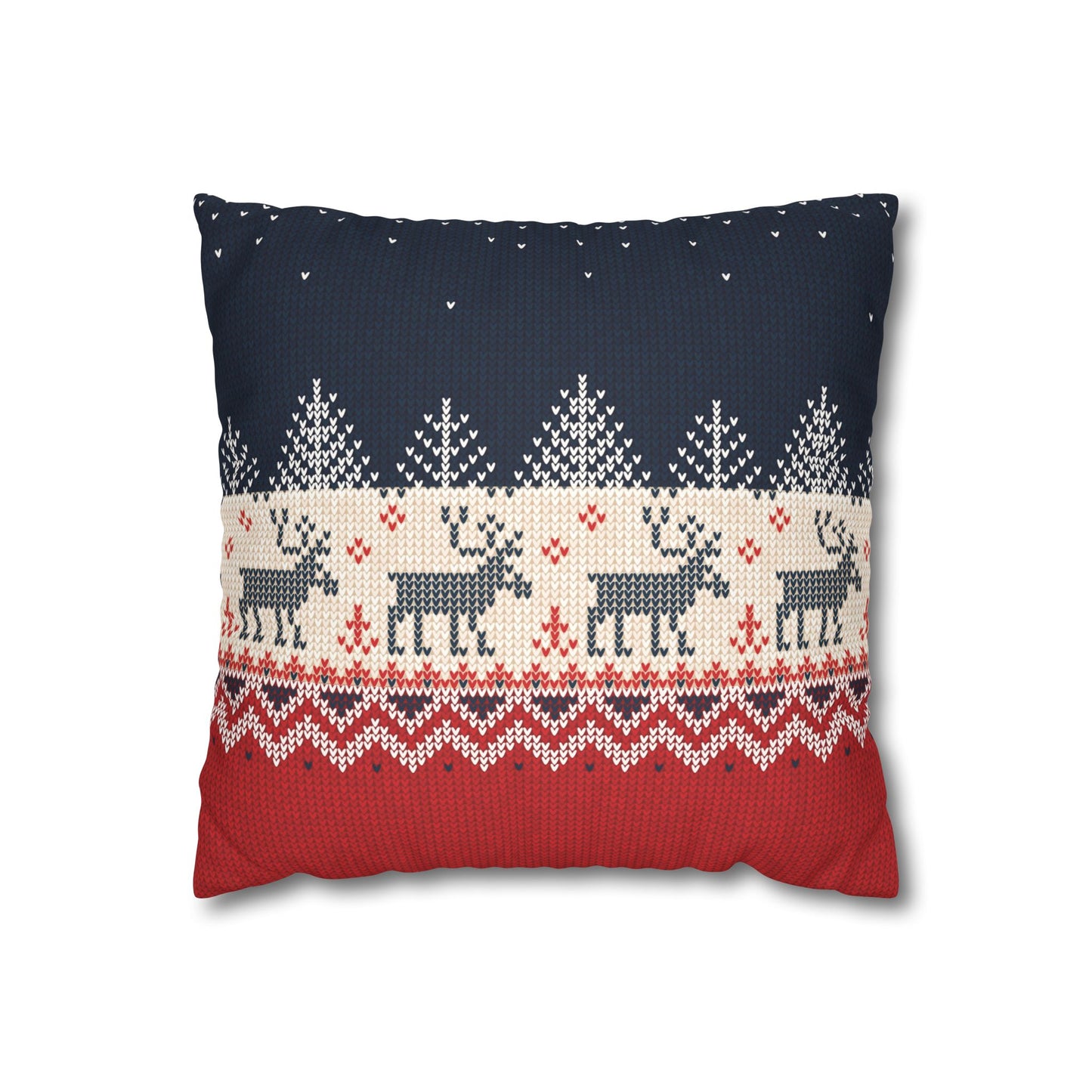 Home Decor Ugly Reindeer Sweater Throw Pillow Cover | Festive Knit-Effect Decor | Secular Christmas Home Accent