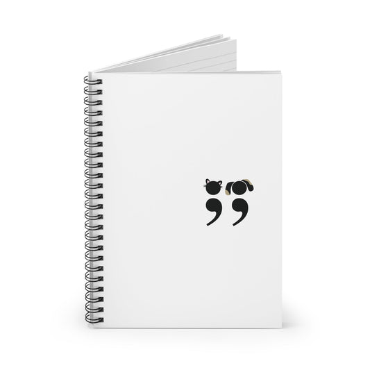 Spiral notebook with Grammar Pets design – a clever semicolon dog and cat illustration for writers, students, and editors | hero shot
