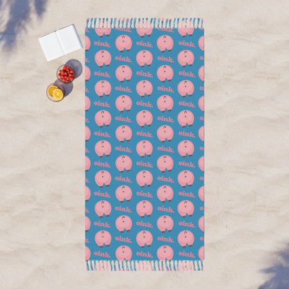 38" × 81" / Polyester Home Stuff > Outdoor Living > Boho Beach Blanket Funny Pig Butt Pattern Boho Beach Blanket – Quirky Bedding for Animal Lovers