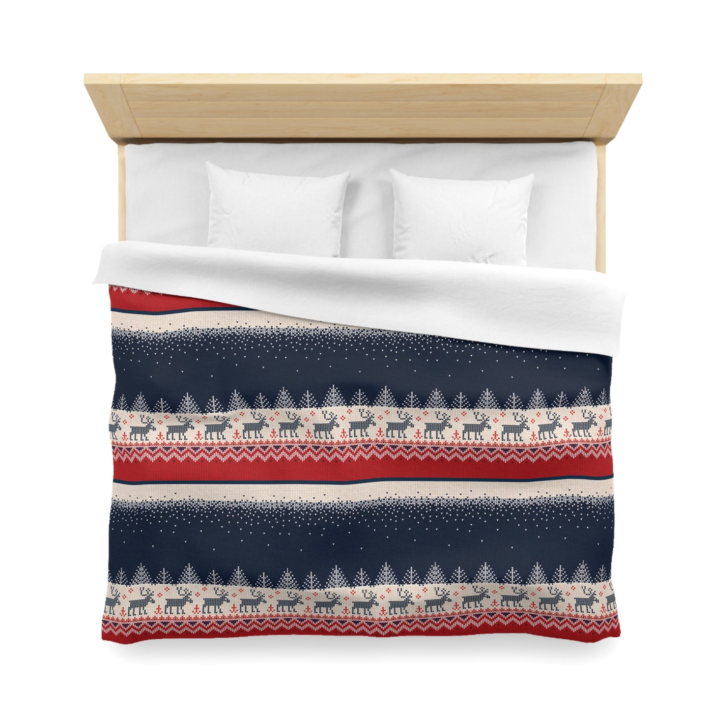 King-White Bed & Bath Ugly Reindeer Sweater Duvet Cover | Festive Knit-Look Bedding | Funny Holiday Bedroom Decor