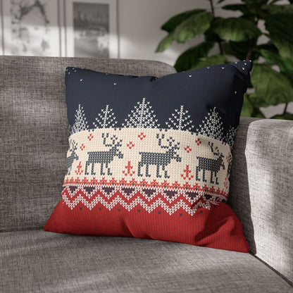 Home Decor Ugly Reindeer Sweater Throw Pillow Cover | Festive Knit-Effect Decor | Secular Christmas Home Accent