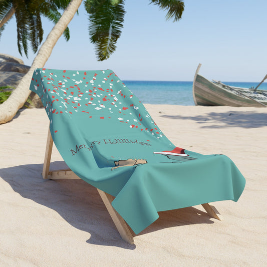 Home Stuff > Outdoor Living > Plush Beach Towel Merry Holidays Drunk Santa Beach Towel | Funny Christmas in July Towel