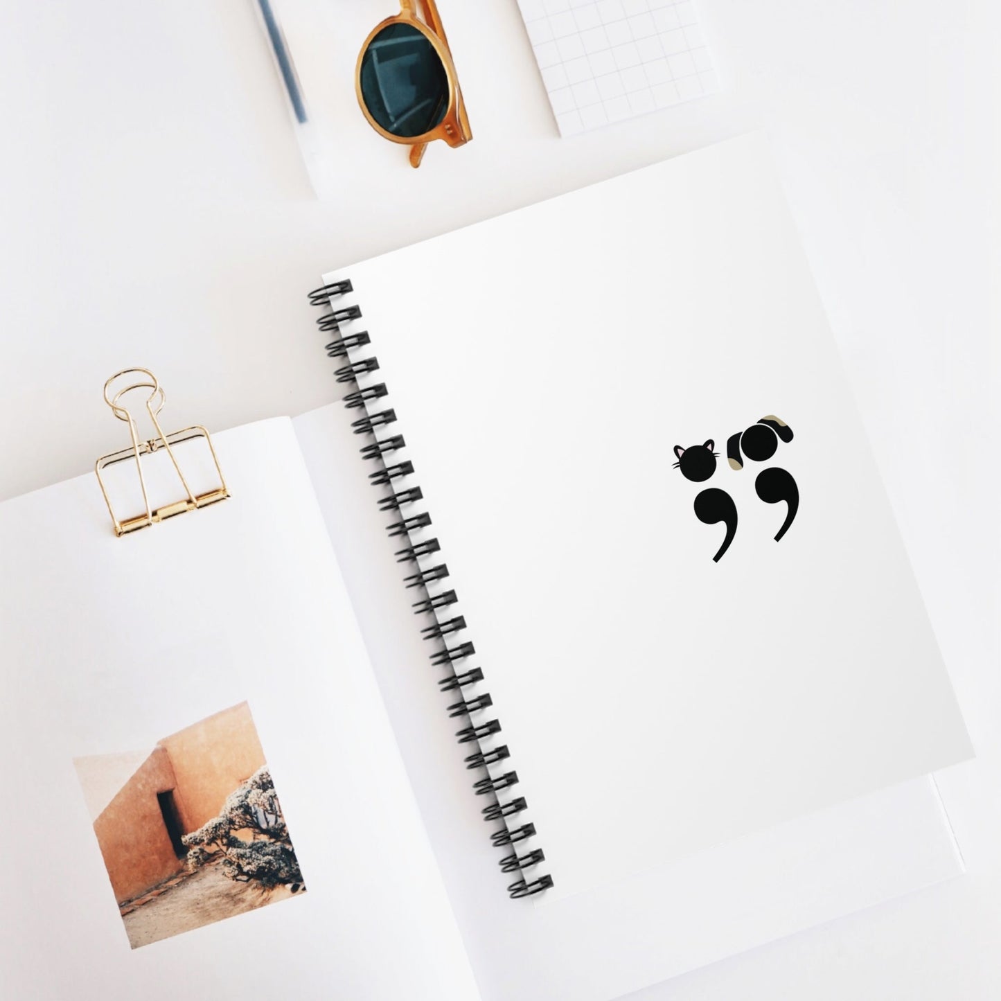 Spiral notebook with Grammar Pets design – a clever semicolon dog and cat illustration for writers, students, and editors | lifestyle