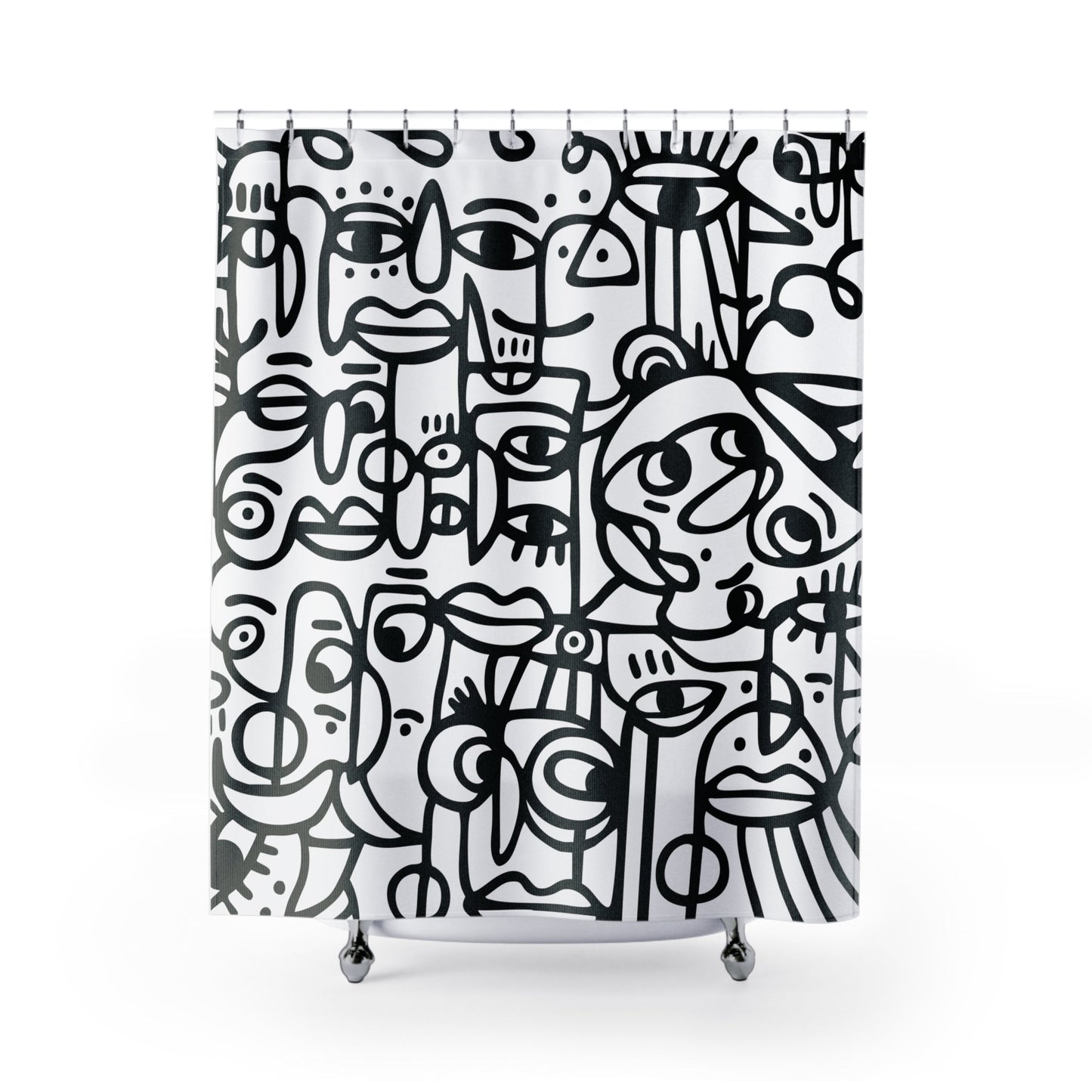 Peopling Fabric Shower Curtain — Minimalist Design — Primary Image
