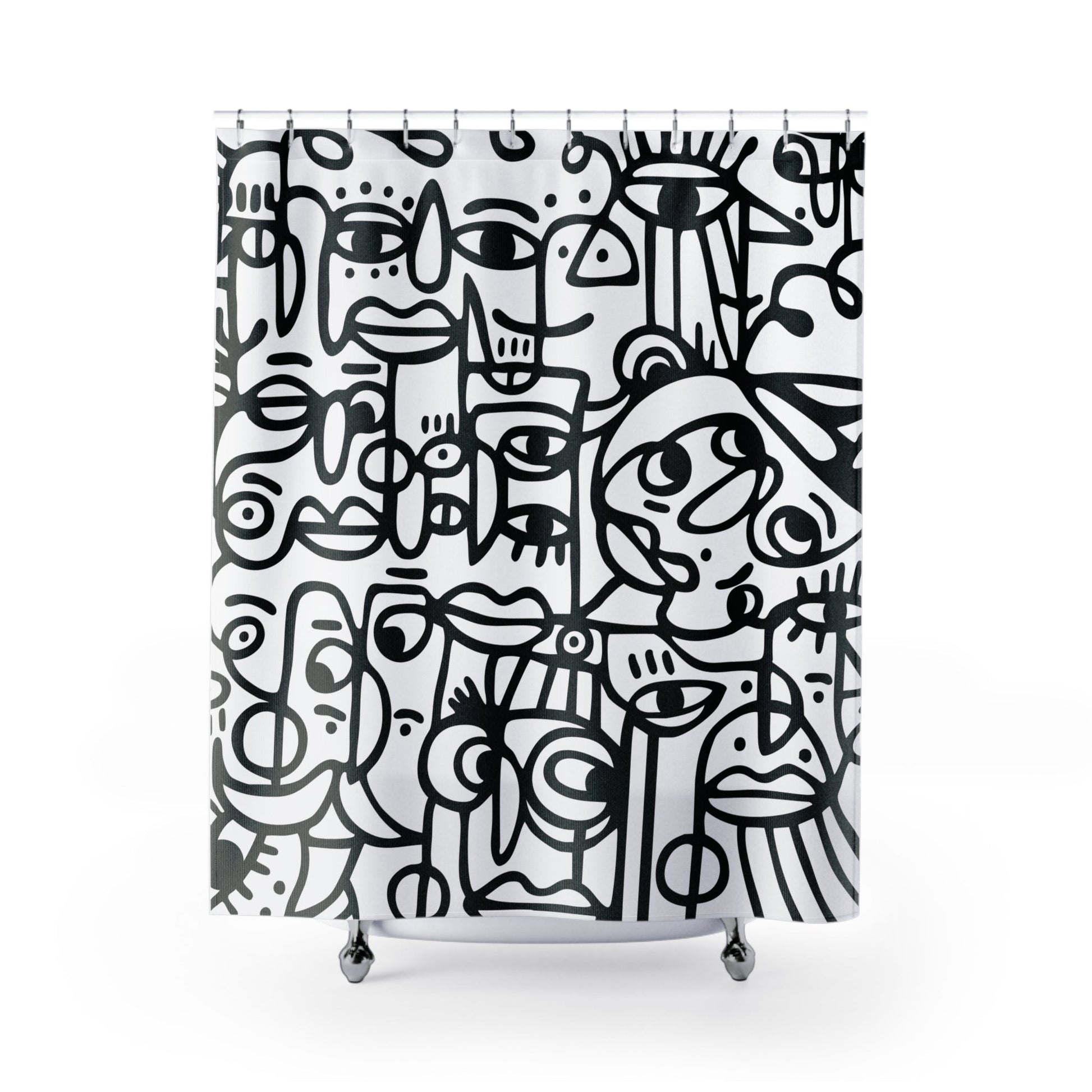 Peopling Fabric Shower Curtain — Minimalist Design — Primary Image