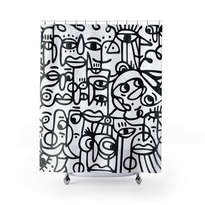 Peopling Fabric Shower Curtain — Minimalist Design — Primary Image