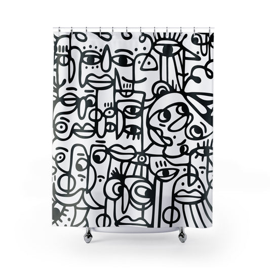 Peopling Fabric Shower Curtain — Minimalist Design — Primary Image
