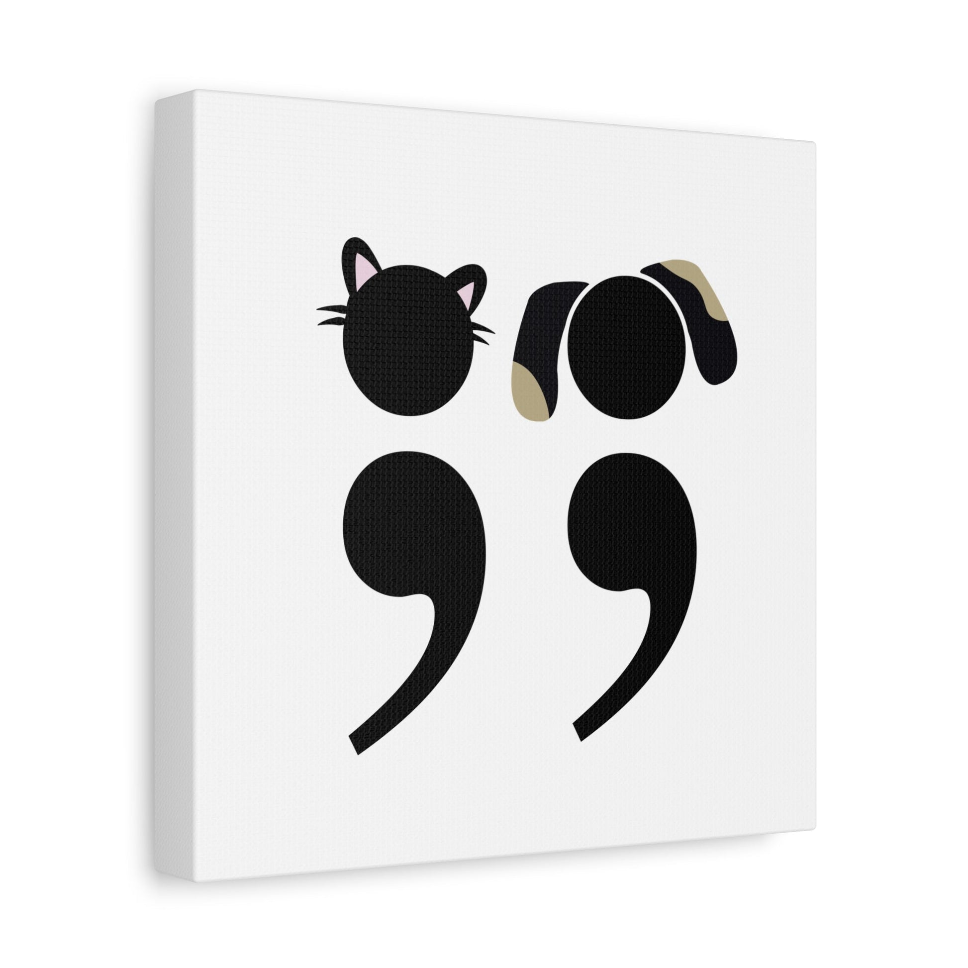 Minimalist canvas wall art featuring semicolon cat design for grammar nerds | hero shot