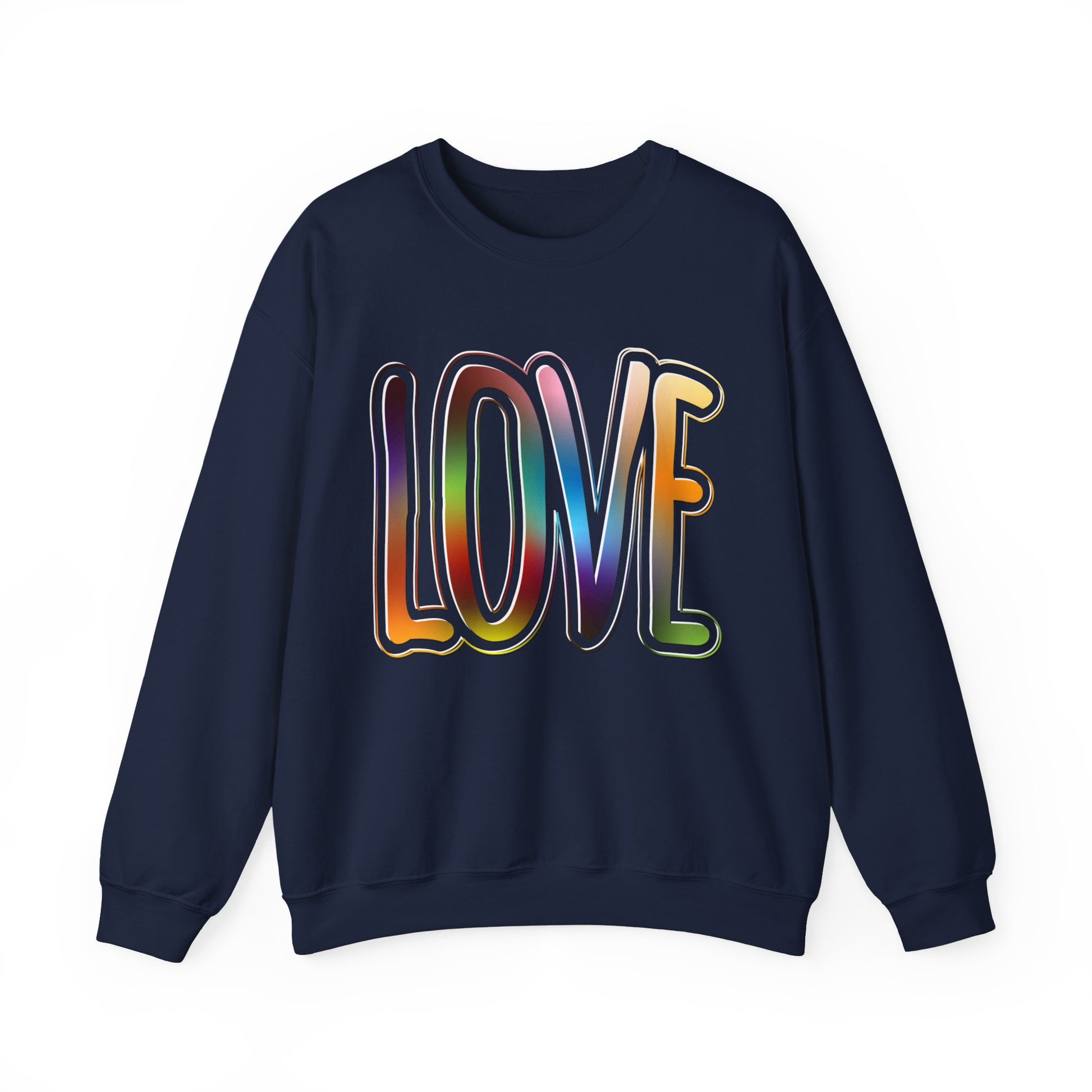 3XL-Navy Sweatshirt Big Love, Love Big | Bold Rainbow Typography Unisex Heavy Blend Crewneck Sweatshirt for Pride, Valentine’s, and More