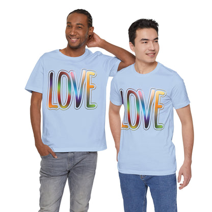 T-Shirt Big Love, Love Big | Bold Rainbow Typography Unisex Lightweight Jersey T-Shirt for Valentine’s, Pride, and Weddings