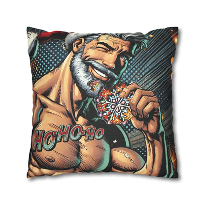 Home Decor Ho Ho Ho Naughty Santa Faux Suede Throw Pillow Cover | Double-Sided Holiday Decor for Comic Book Nerds