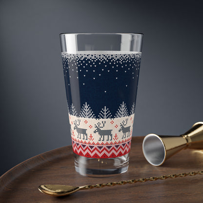 Kitchen & Dining Ugly Reindeer Sweater Pint Glass | Knit-Effect Holiday Drinkware | Secular Christmas Party Glass