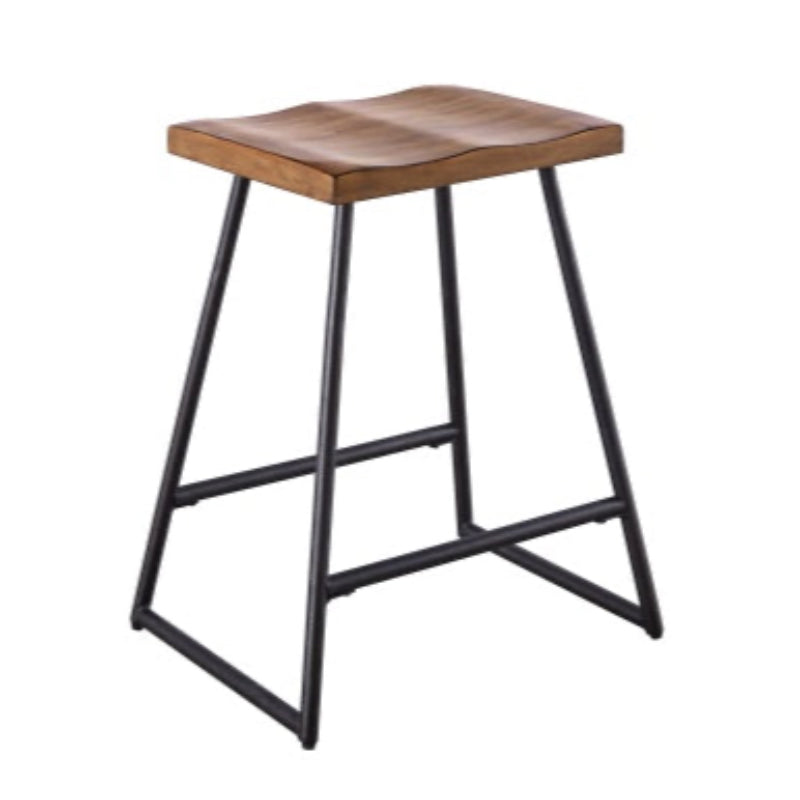 Furniture Set of 2 Backless Wood Counter Stools – 25” Seat Height, Black Metal Legs, Rustic Brown Finish