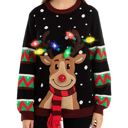 Rudolph Light-Up Ugly Christmas Sweater | Interactive Holiday Pullover with Glowing Antlers & Red Nose