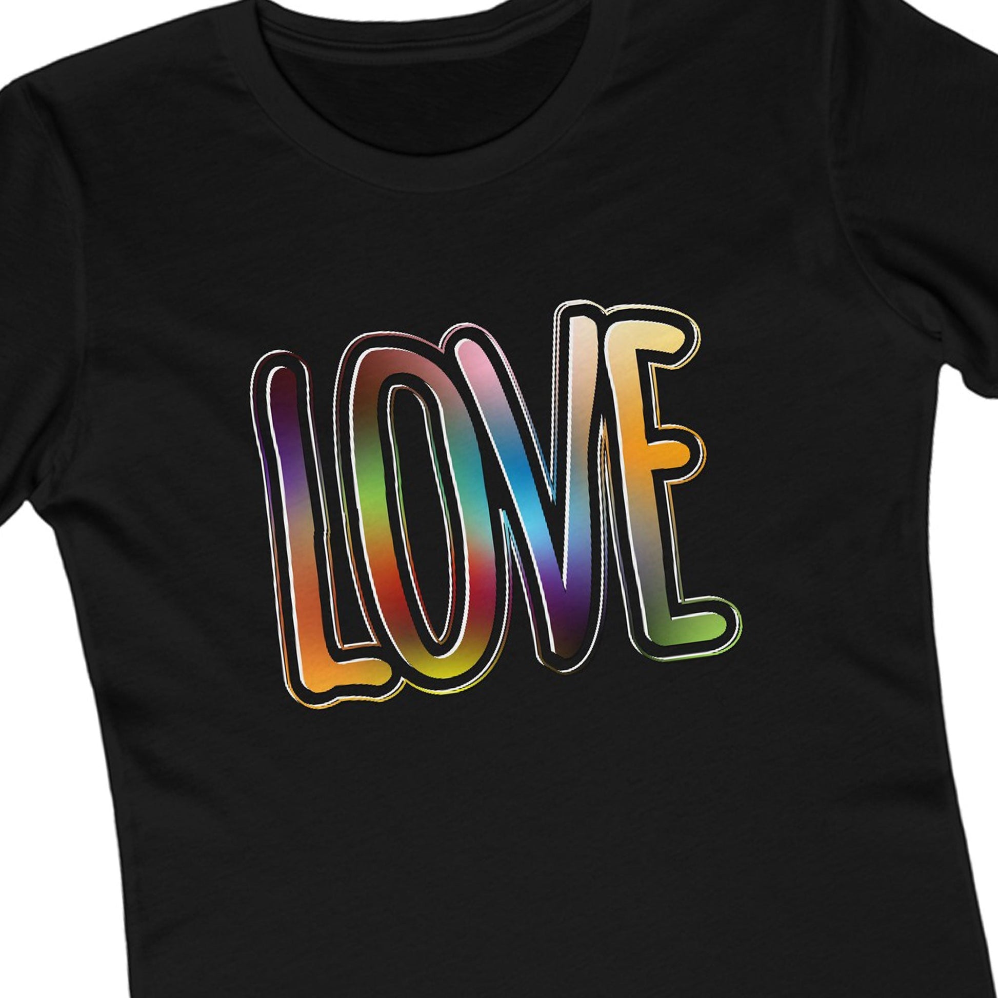 Clothing Stuff > Shirts & Tops > Lightweight Boyfriend Tee Big Love, Love Big | Bold Rainbow Typography Women’s Slim Fit T-Shirt for Valentine’s, Pride, and More