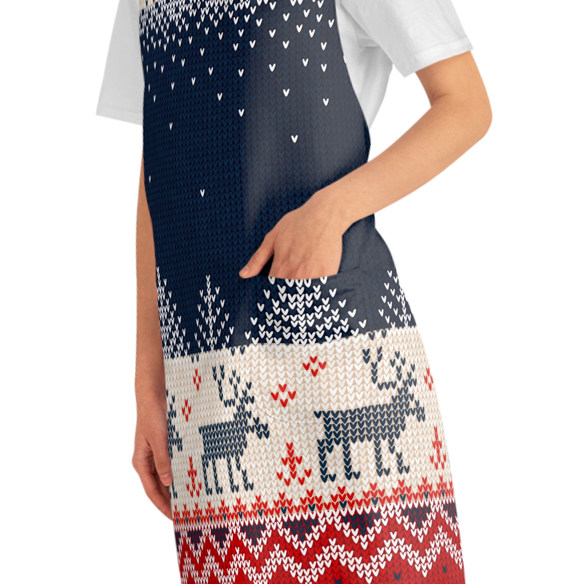 Kitchen & Dining Ugly Reindeer Sweater Kitchen Apron | Knit-Effect Holiday Chef Gear | Secular Christmas Cooking