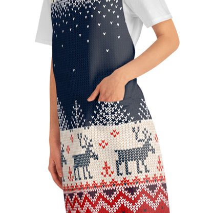 Kitchen & Dining Ugly Reindeer Sweater Kitchen Apron | Knit-Effect Holiday Chef Gear | Secular Christmas Cooking