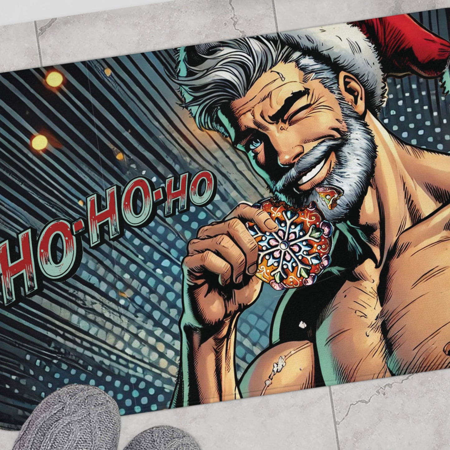 Ho-Ho-Ho! Naughty Santa Claus Bath Mat | Sexy Cookie Eater Holiday Bathroom Decor