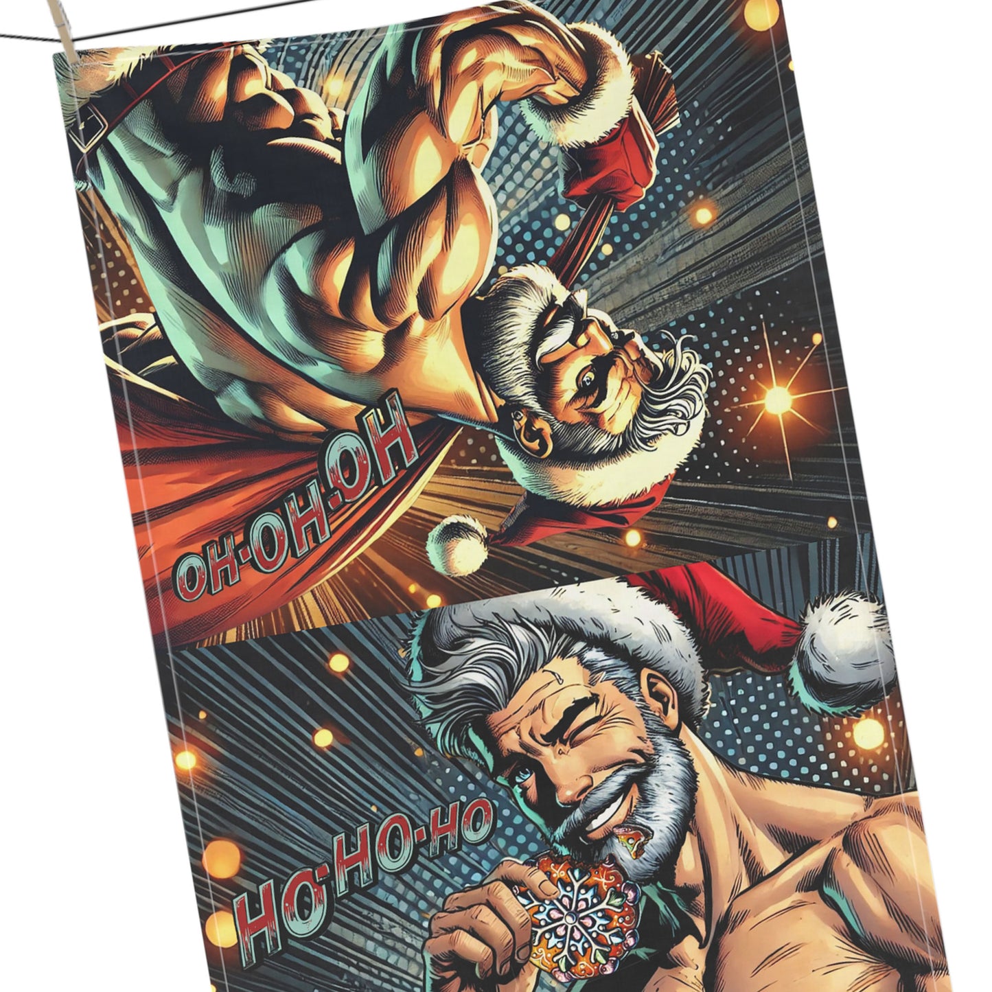 Ho-Ho-Ho! Naughty Santa Claus Kitchen Tea Towel | Sexy Comic Book Holiday Humor