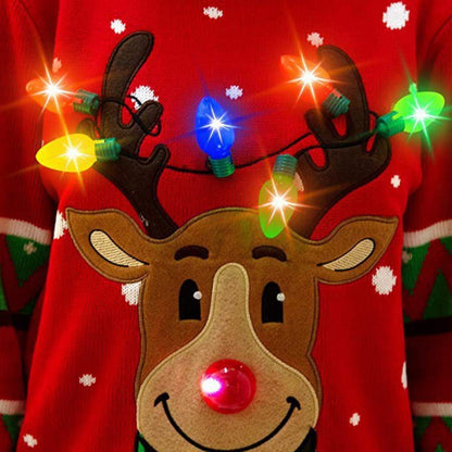 Rudolph Light-Up Ugly Christmas Sweater | Interactive Holiday Pullover with Glowing Antlers & Red Nose