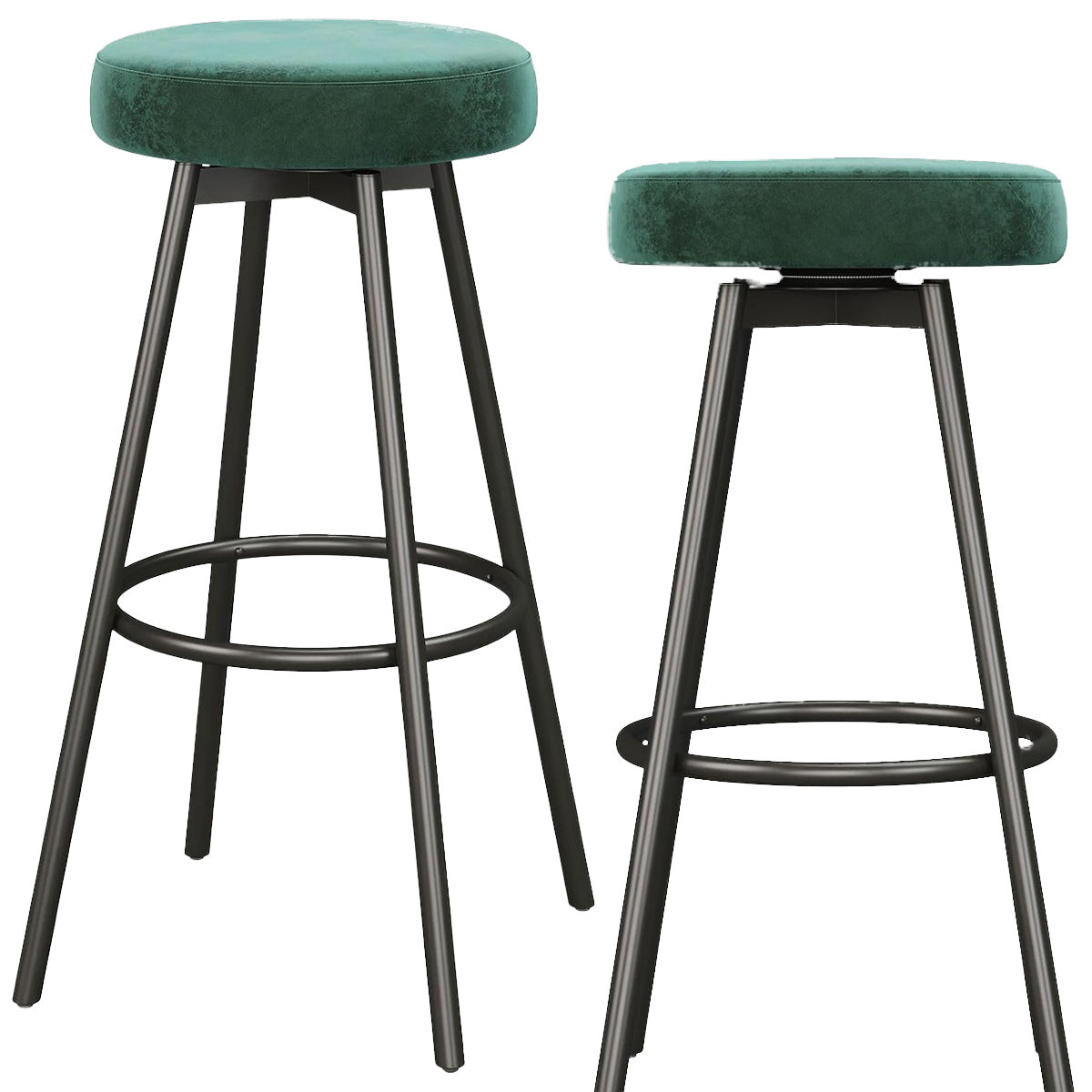 Home Stuff > Furniture > Backless Velvet Bar Stools Forest Green Velvet Bar Stools – Set of 2 | Matte Metal Base, Bar Height, Nerd-Approved Glam