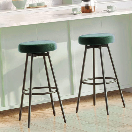 Home Stuff > Furniture > Backless Velvet Bar Stools Forest Green Velvet Bar Stools – Set of 2 | Matte Metal Base, Bar Height, Nerd-Approved Glam