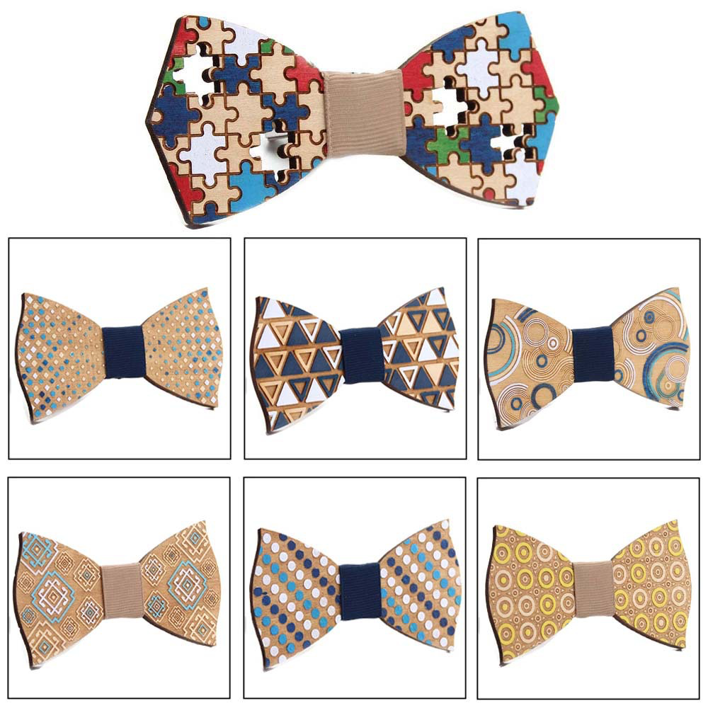 Shoes & Accessories Hand-Painted Wooden Puzzle Nerd Bow Tie | Unique Accessories for Groomsmen and Geometry Geeks