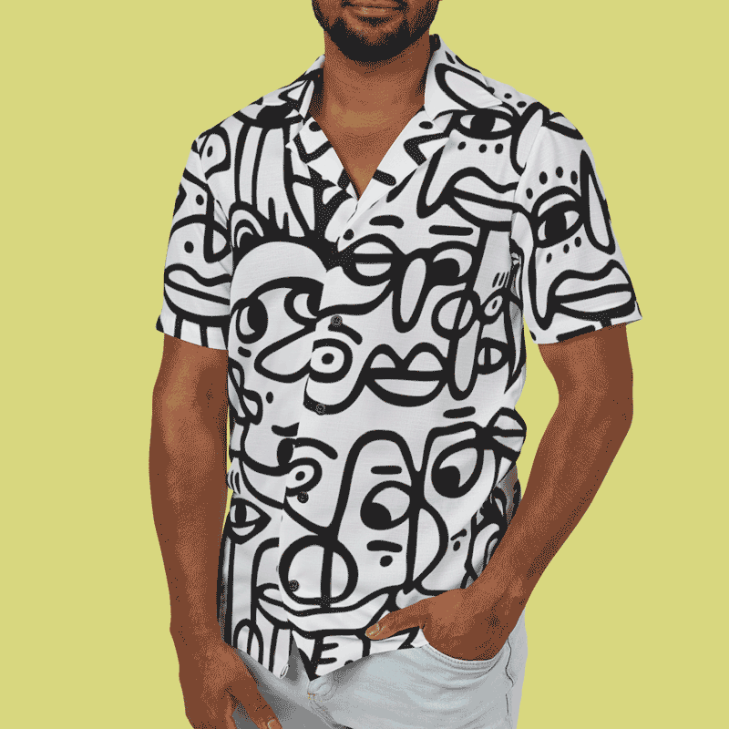 Peopling Doodle Pattern Witty Graphic Hawaiian Camp Shirt