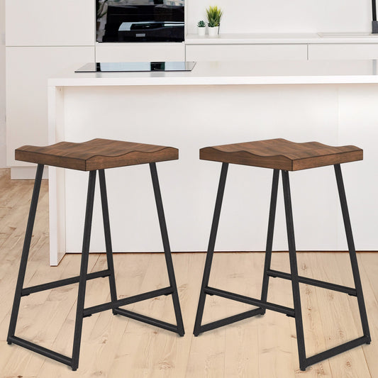 Home Stuff > Furniture > Backless Wood Counter Stools Set of 2 Backless Wood Counter Stools – 25” Seat Height, Black Metal Legs, Rustic Brown Finish