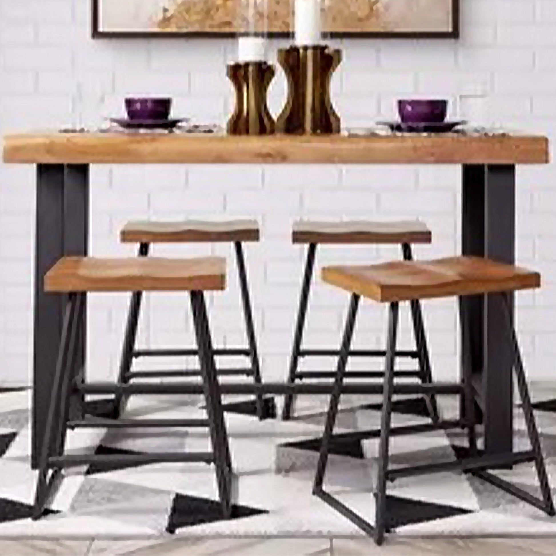 Home Stuff > Furniture > Backless Wood Counter Stools Set of 2 Backless Wood Counter Stools – 25” Seat Height, Black Metal Legs, Rustic Brown Finish